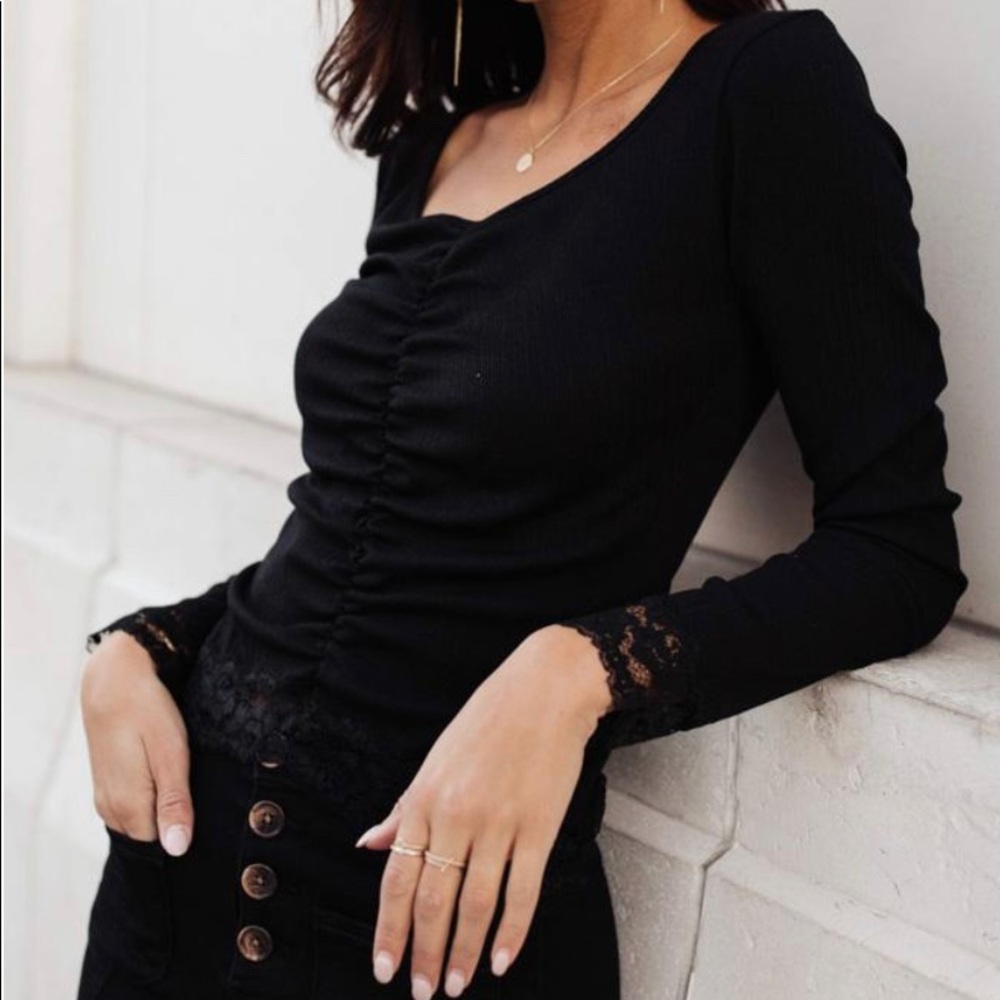 Bohme Black Ruched Long Sleeve Blouse- NWOT